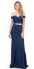 Off-the-Shoulder Floral Lace Two Piece Long Prom Dress in Navy